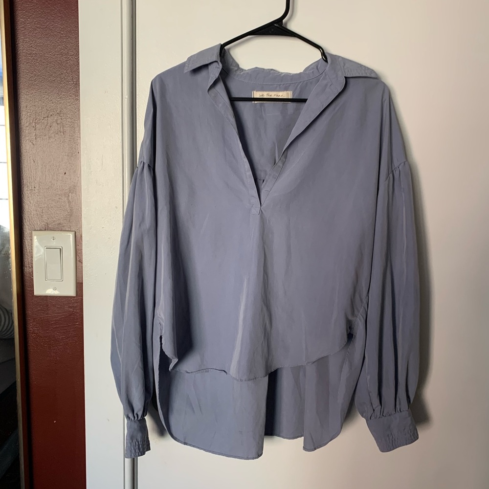 We The Free Oversized High Low Blouse- X Small, Light Blue